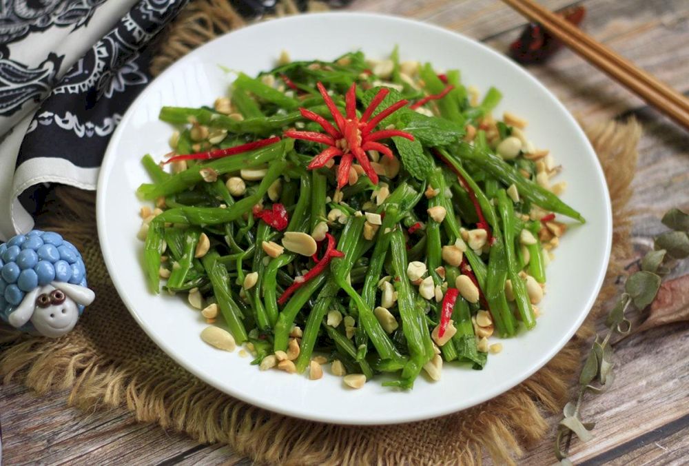 Morning glory salad is a zesty mix of lime juice, chili, and peanuts